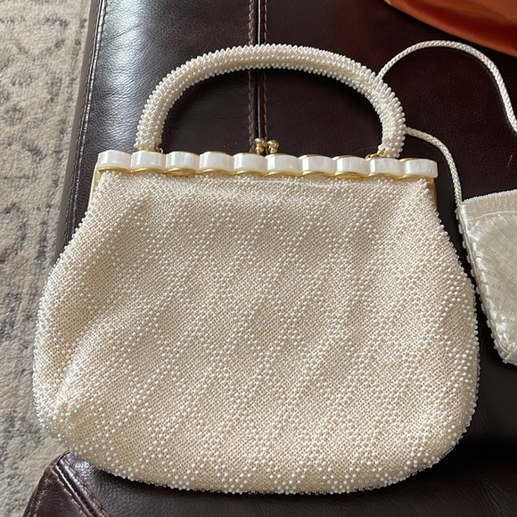 MCM Mother of Pearl Beaded Vintage Evening Bags Set Creamy White Gold Sequins - Picture 2 of 3